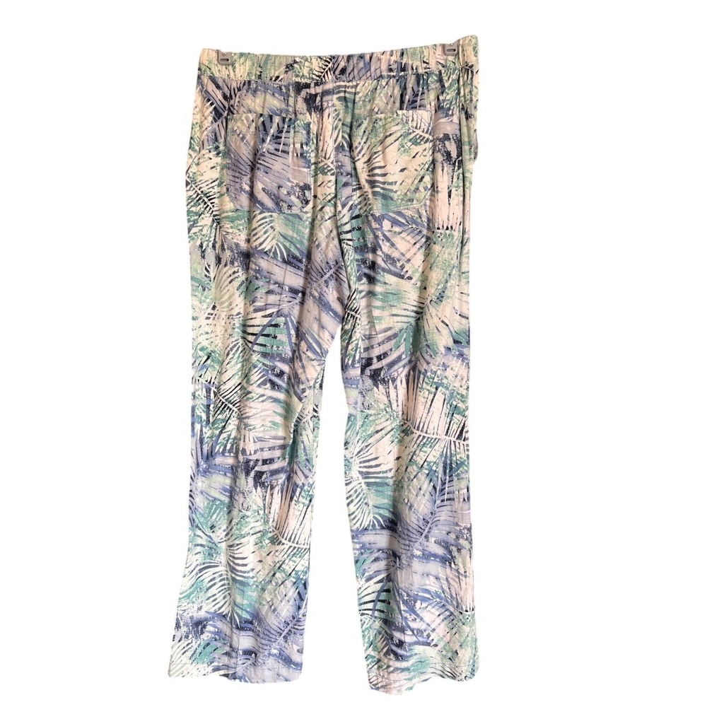 Bandolino Jeans Petite Palm Leaf Print Wide Leg Pant Women Size 10P Linen Petite - Picture 2 of 10
